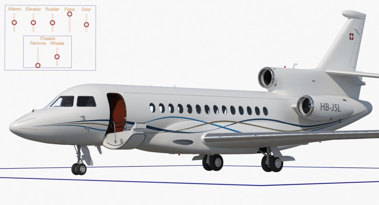 Business Long Range Trijet Dassault Falcon 7X Rigged 3D