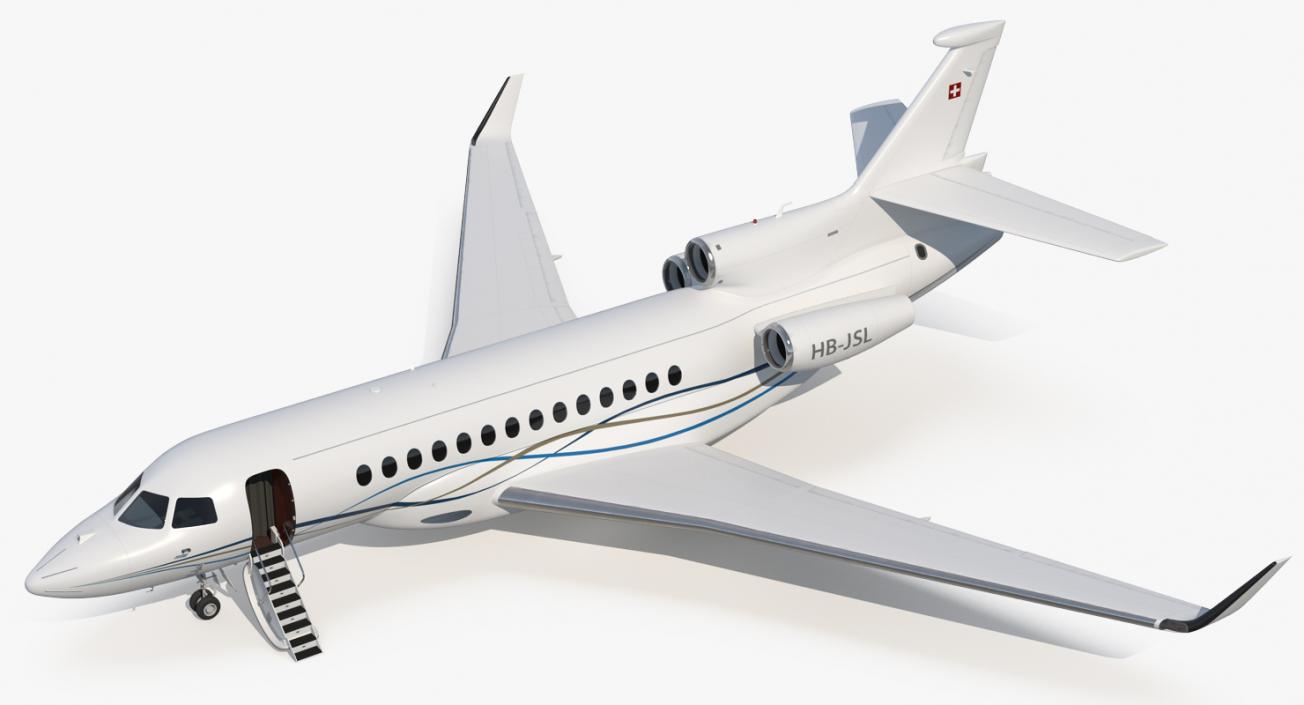 Business Long Range Trijet Dassault Falcon 7X Rigged 3D