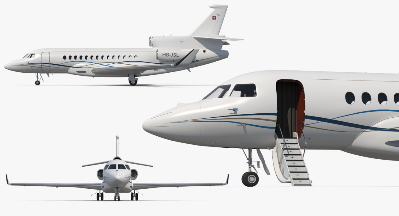 Business Long Range Trijet Dassault Falcon 7X Rigged 3D