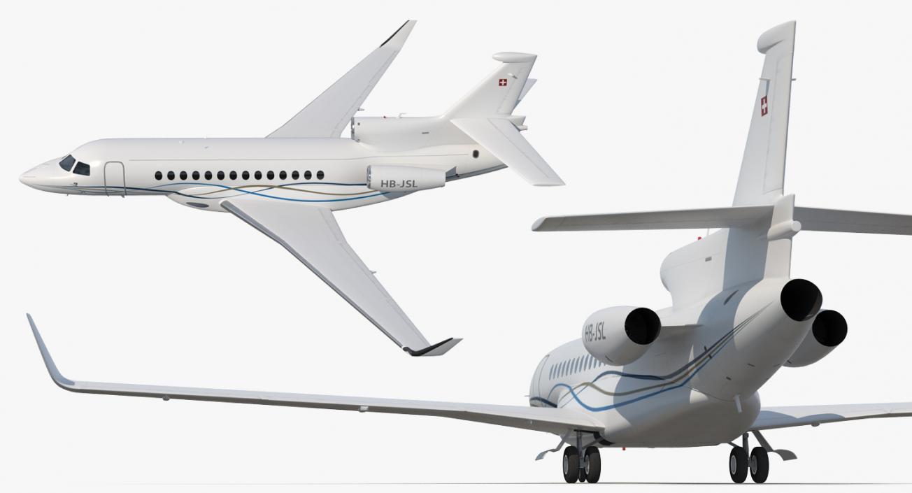 Business Long Range Trijet Dassault Falcon 7X Rigged 3D