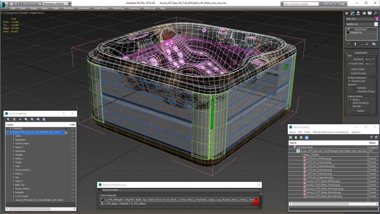 Jacuzzi J475 Spa Hot Tub Midnight with Water 3D model