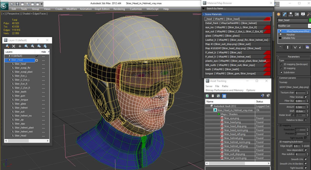 3D model Skier Head in Helmet