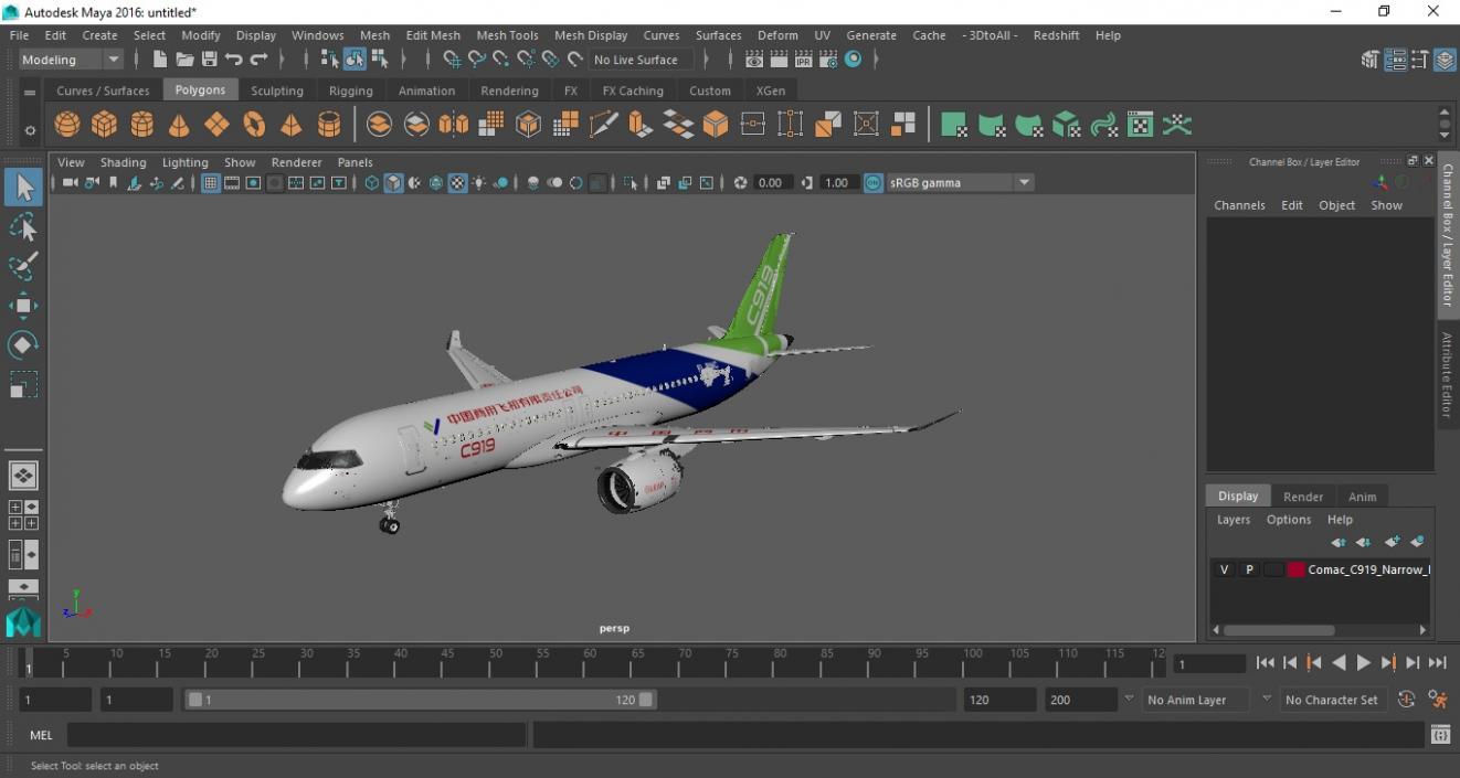 3D Comac C919 Narrow Body Airliner