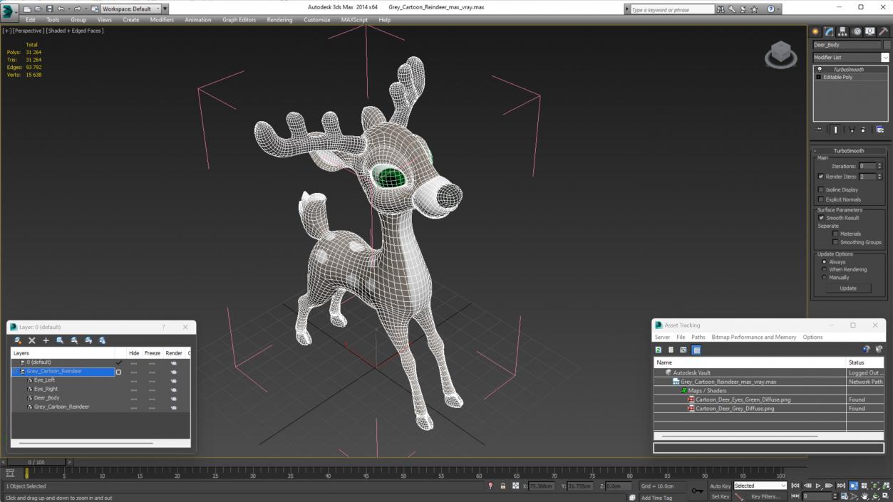 3D Grey Cartoon Reindeer