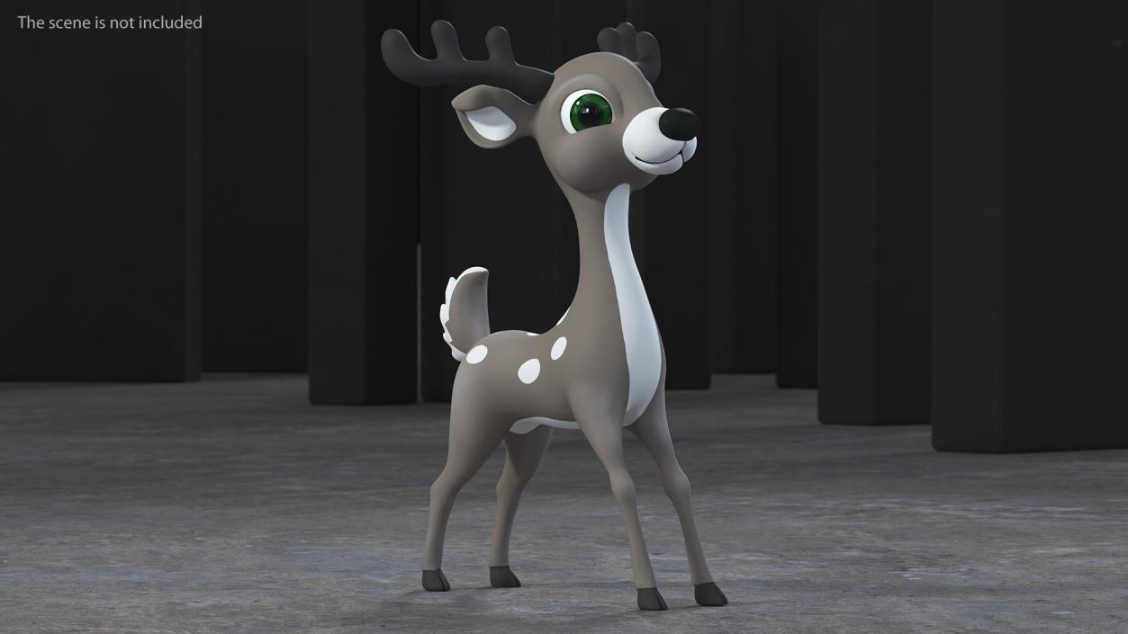 3D Grey Cartoon Reindeer