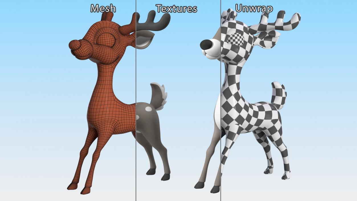 3D Grey Cartoon Reindeer