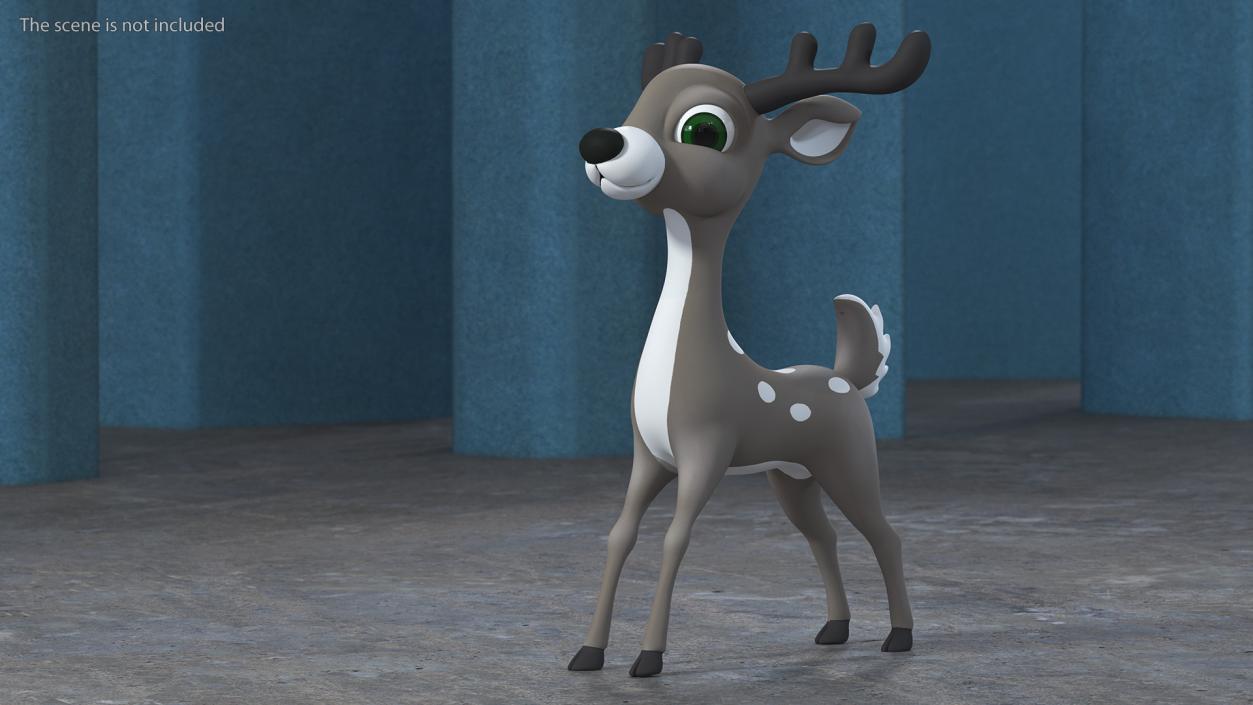 3D Grey Cartoon Reindeer