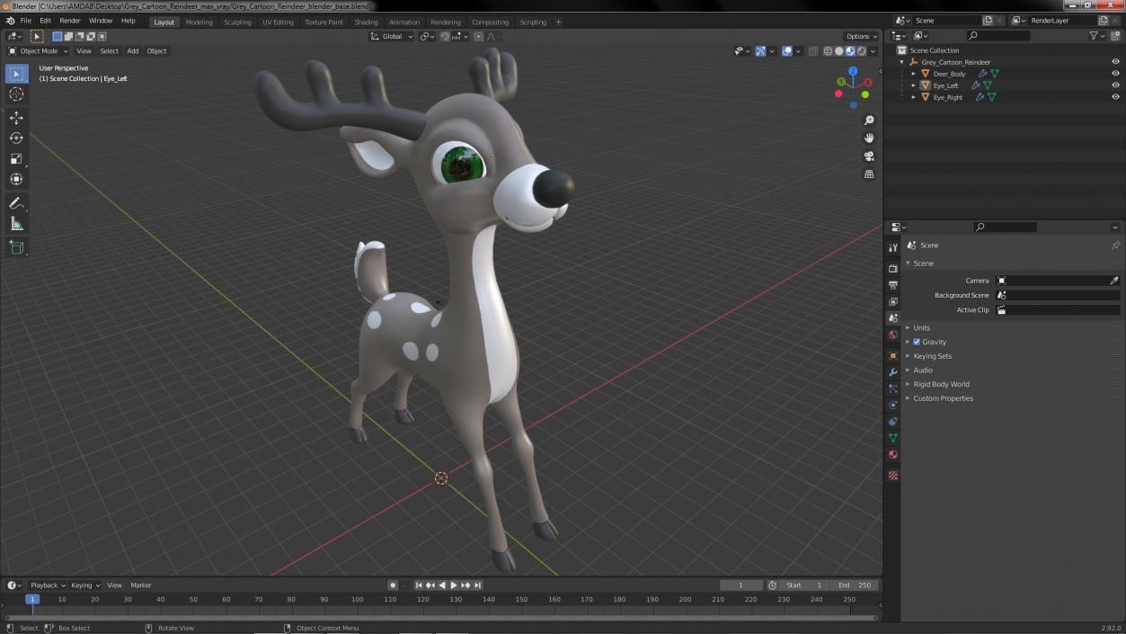 3D Grey Cartoon Reindeer