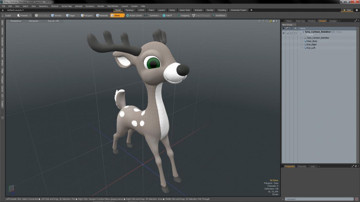 3D Grey Cartoon Reindeer