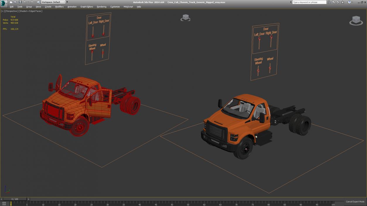 Crew Cab Chassis Truck Generic Rigged 3D