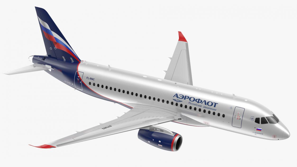 3D model Sukhoi Superjet 100 with Saberlets Aeroflot Flight