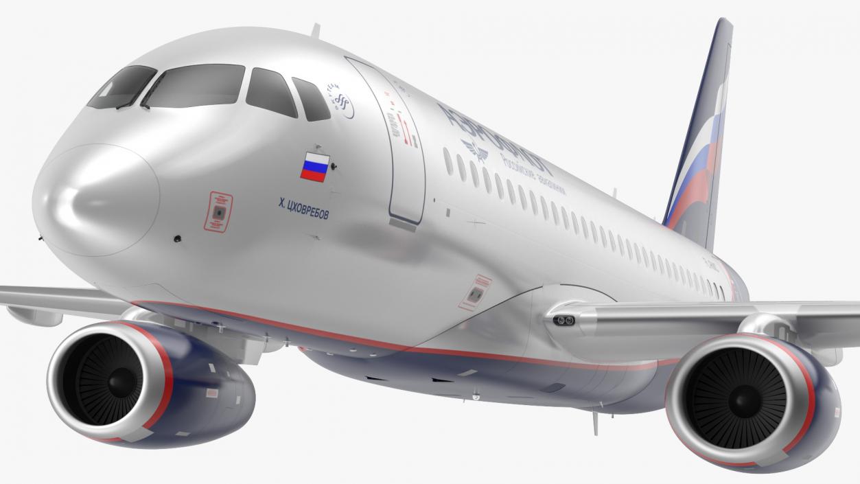 3D model Sukhoi Superjet 100 with Saberlets Aeroflot Flight