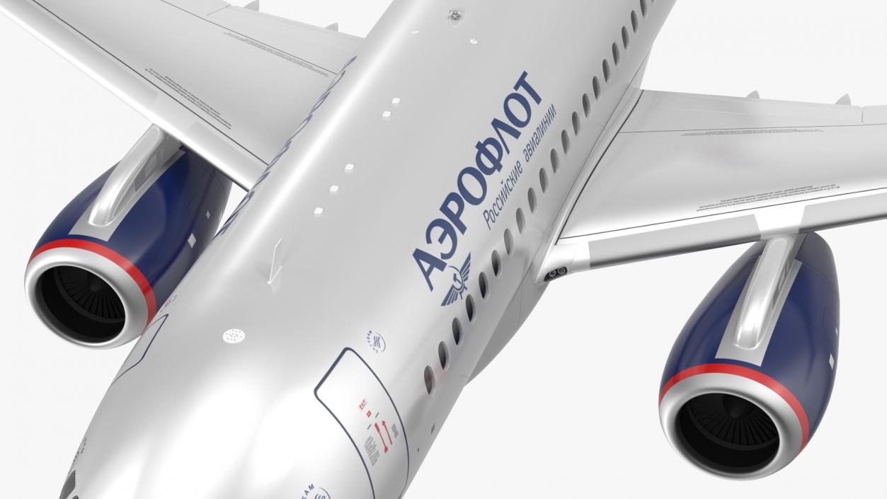 3D model Sukhoi Superjet 100 with Saberlets Aeroflot Flight