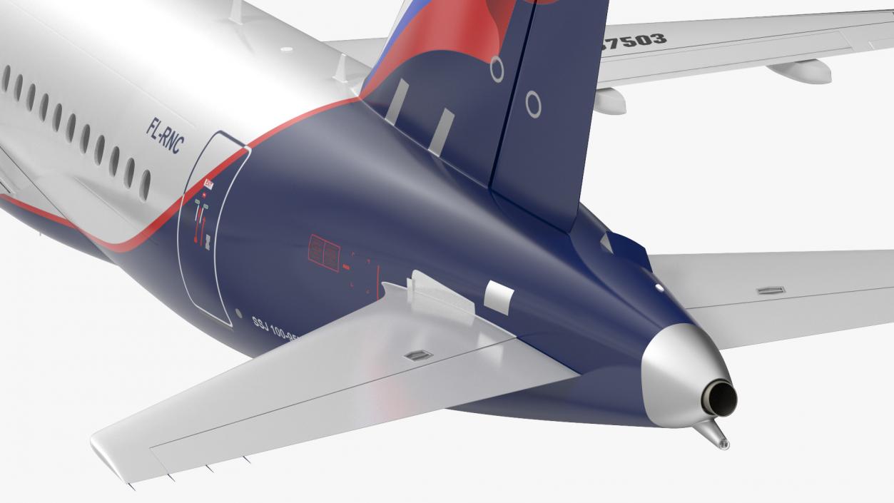 3D model Sukhoi Superjet 100 with Saberlets Aeroflot Flight