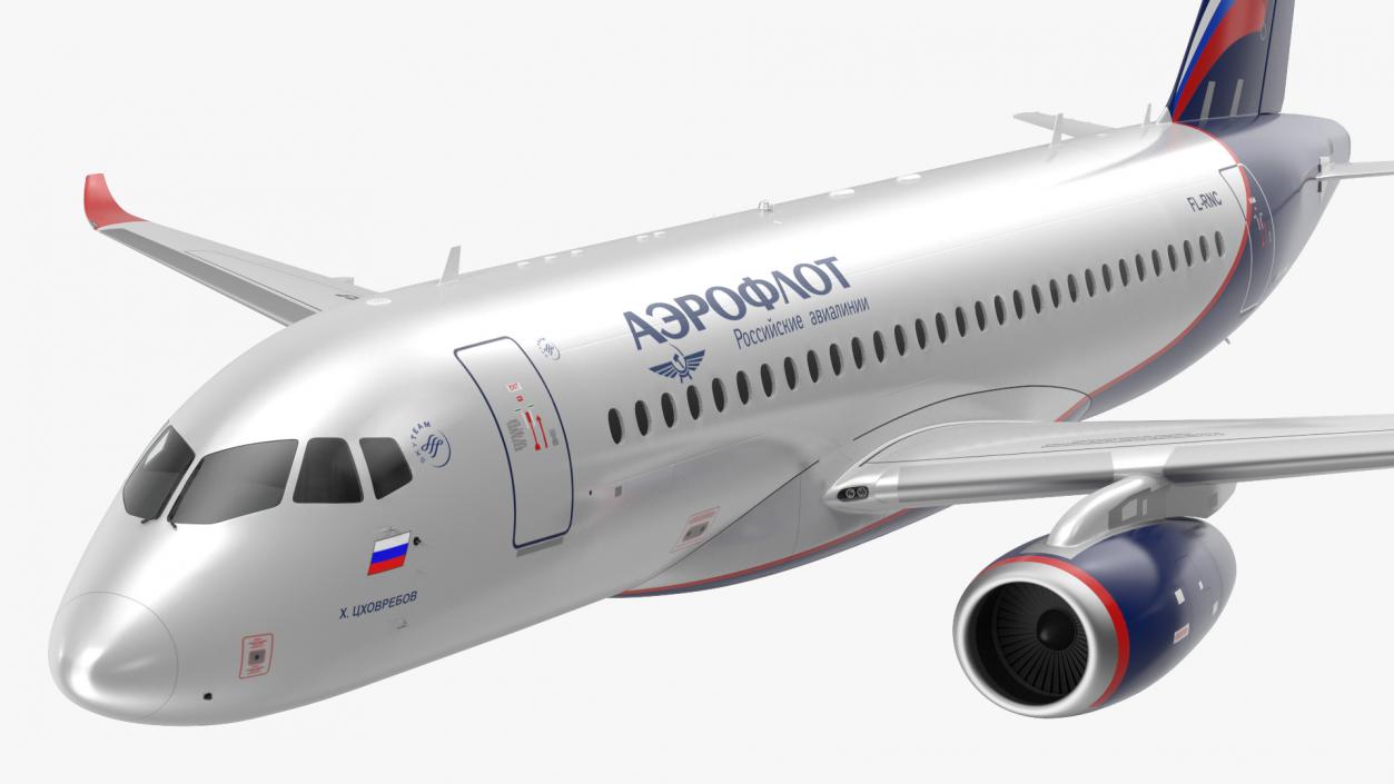 3D model Sukhoi Superjet 100 with Saberlets Aeroflot Flight