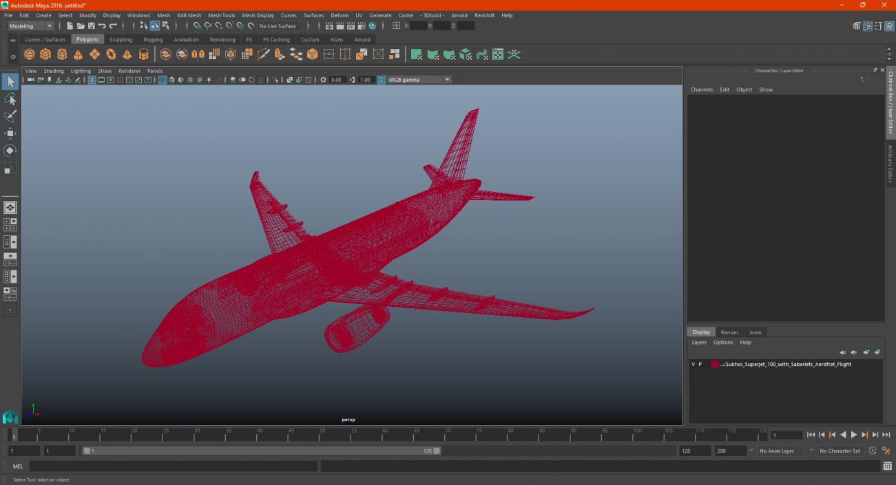 3D model Sukhoi Superjet 100 with Saberlets Aeroflot Flight