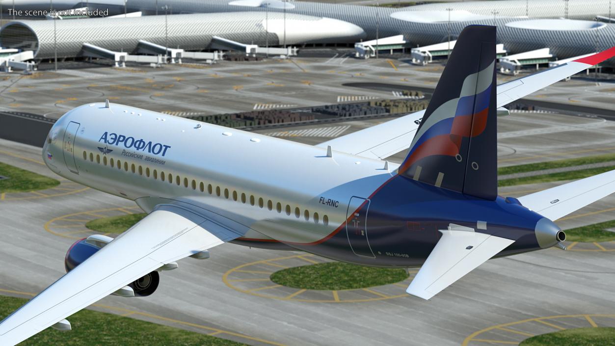 3D model Sukhoi Superjet 100 with Saberlets Aeroflot Flight