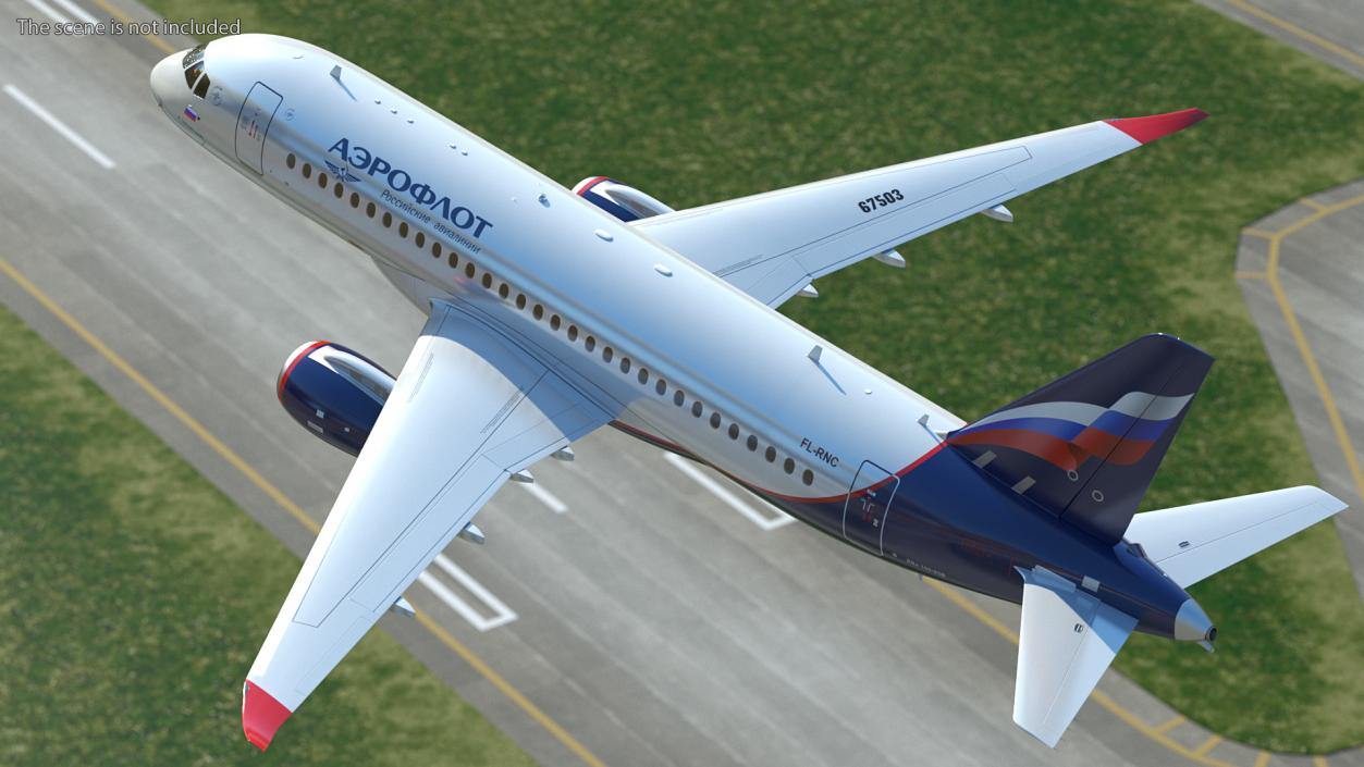 3D model Sukhoi Superjet 100 with Saberlets Aeroflot Flight