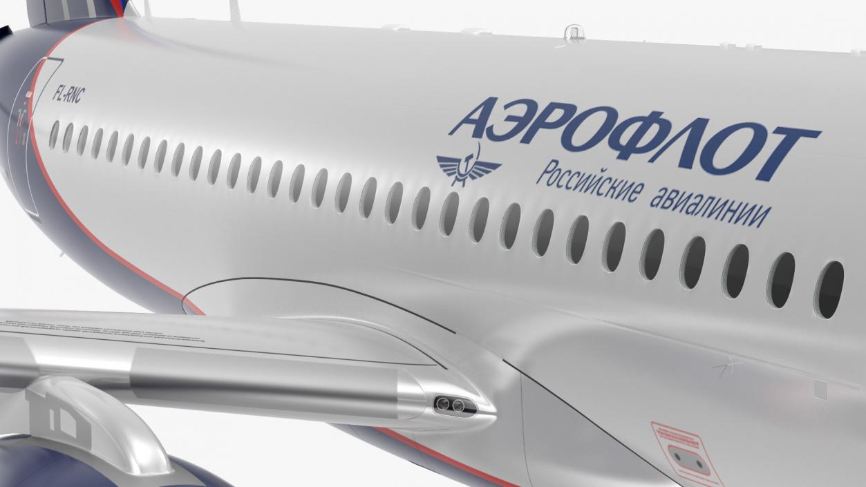 3D model Sukhoi Superjet 100 with Saberlets Aeroflot Flight