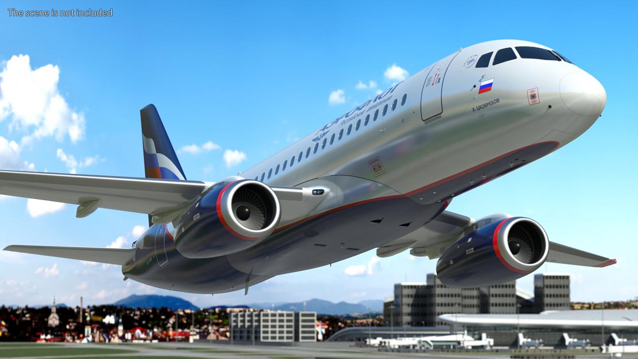 3D model Sukhoi Superjet 100 with Saberlets Aeroflot Flight