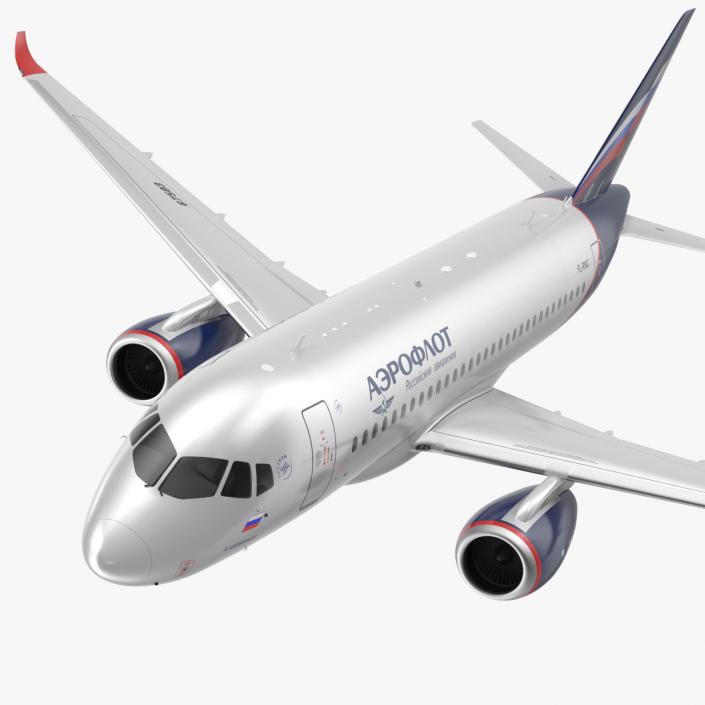 3D model Sukhoi Superjet 100 with Saberlets Aeroflot Flight