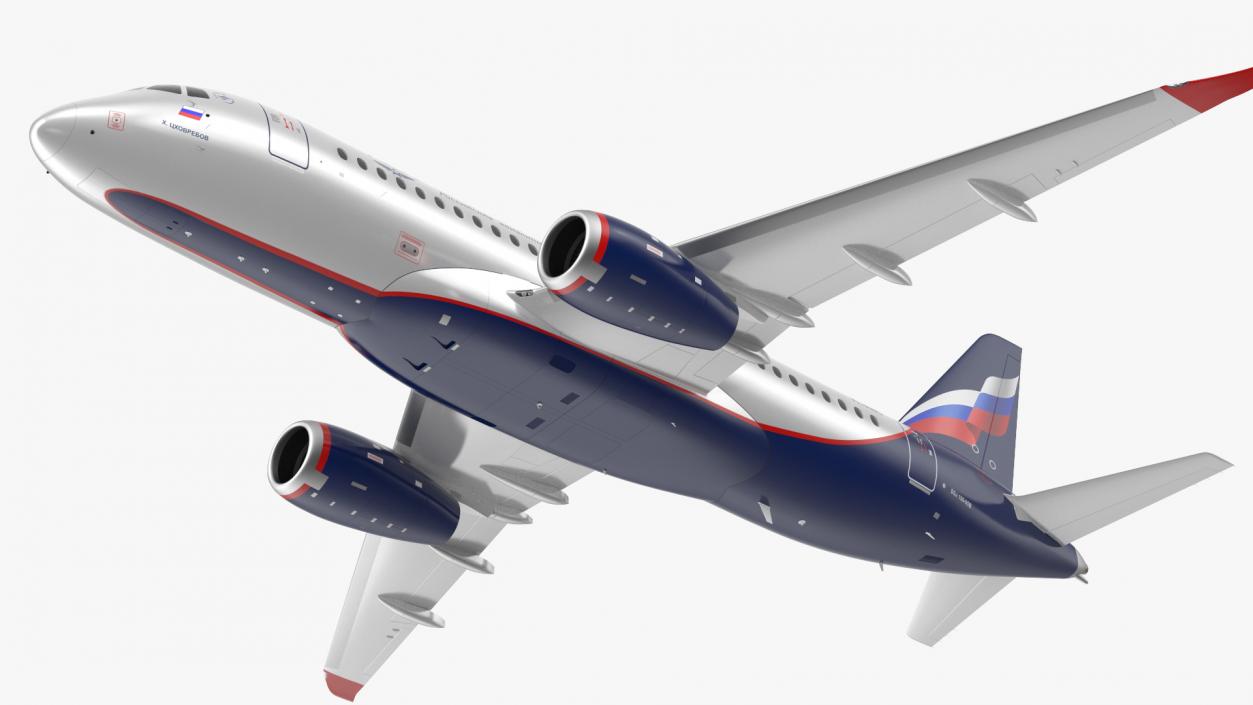 3D model Sukhoi Superjet 100 with Saberlets Aeroflot Flight