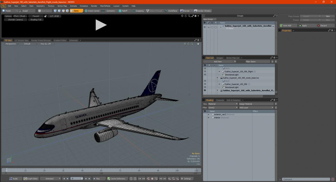 3D model Sukhoi Superjet 100 with Saberlets Aeroflot Flight