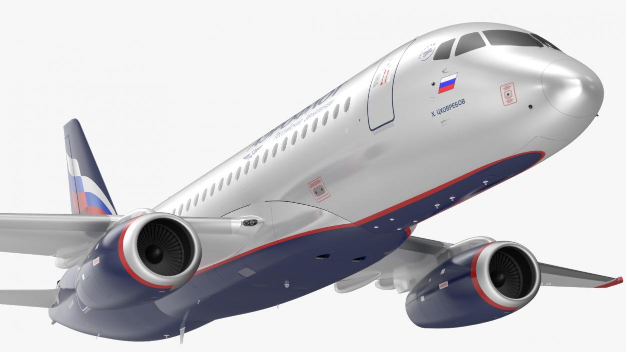 3D model Sukhoi Superjet 100 with Saberlets Aeroflot Flight