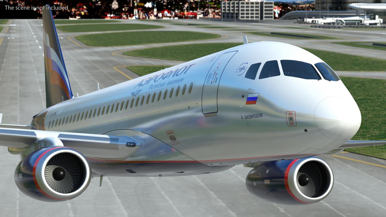 3D model Sukhoi Superjet 100 with Saberlets Aeroflot Flight