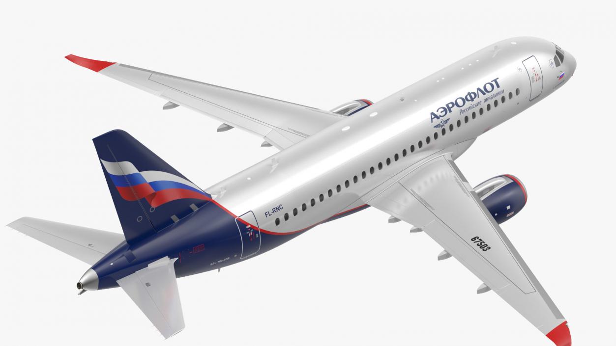 3D model Sukhoi Superjet 100 with Saberlets Aeroflot Flight