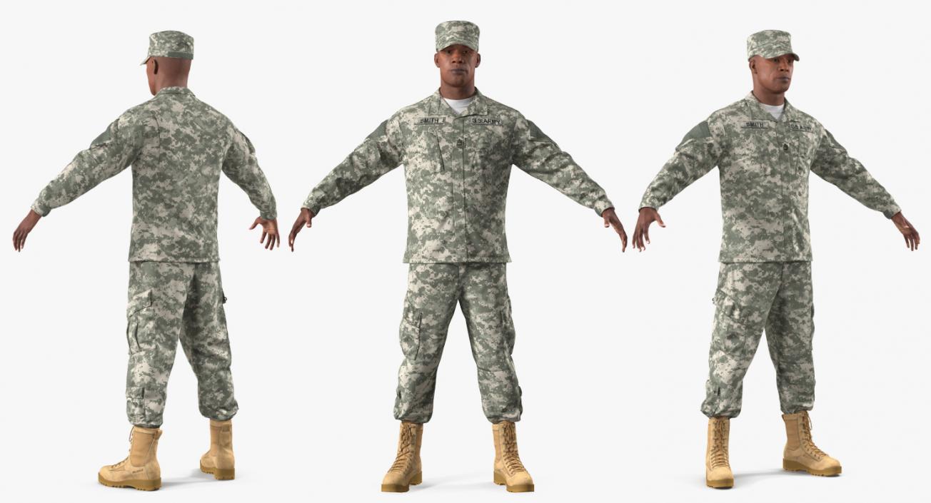 3D US Army Black Soldier Uniform T-Pose