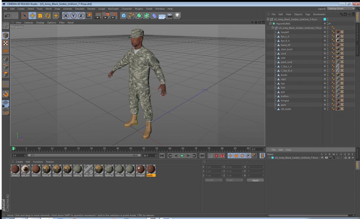 3D US Army Black Soldier Uniform T-Pose