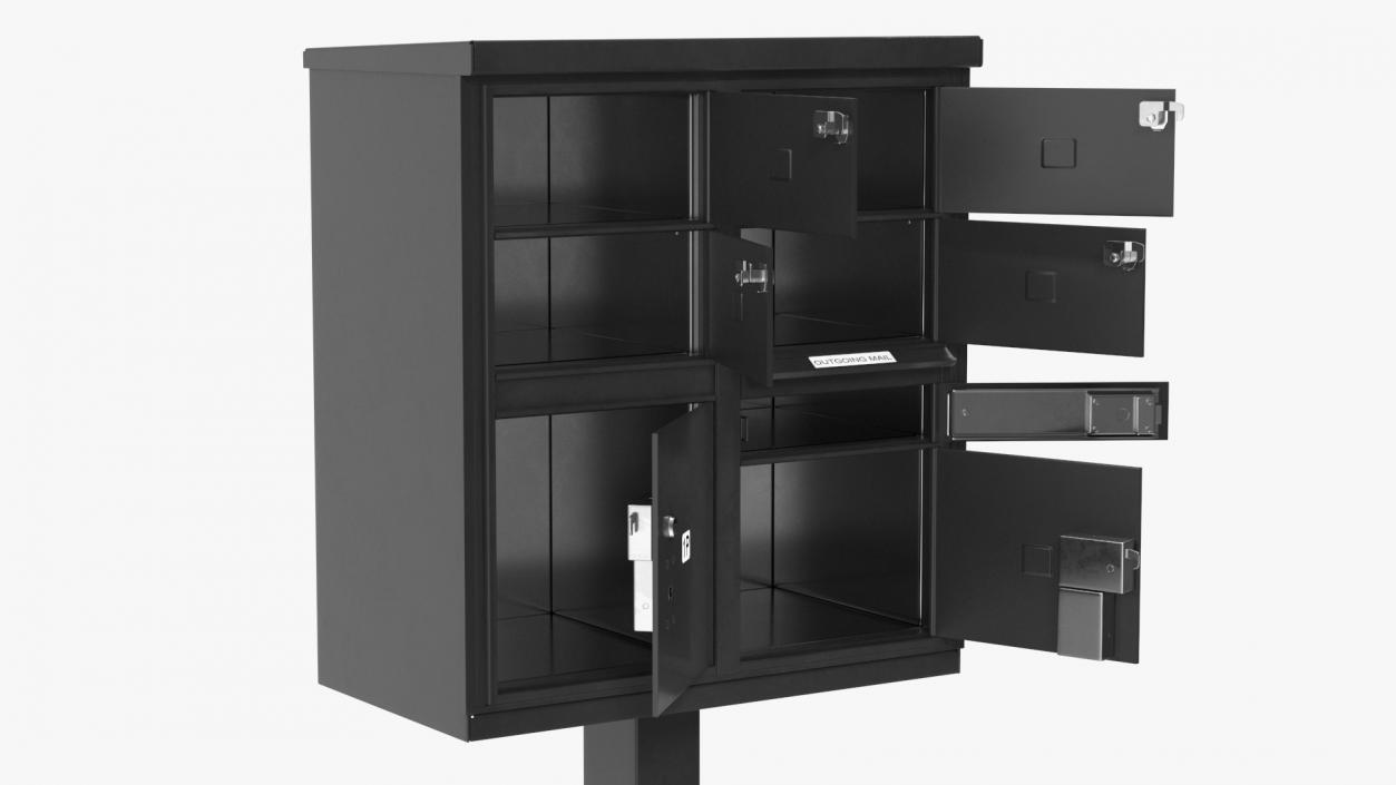 Black Four Door Two Parcel Cluster Mailbox 3D