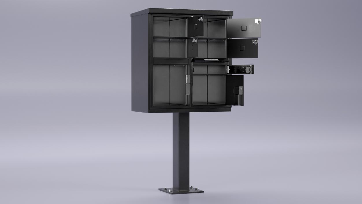 Black Four Door Two Parcel Cluster Mailbox 3D