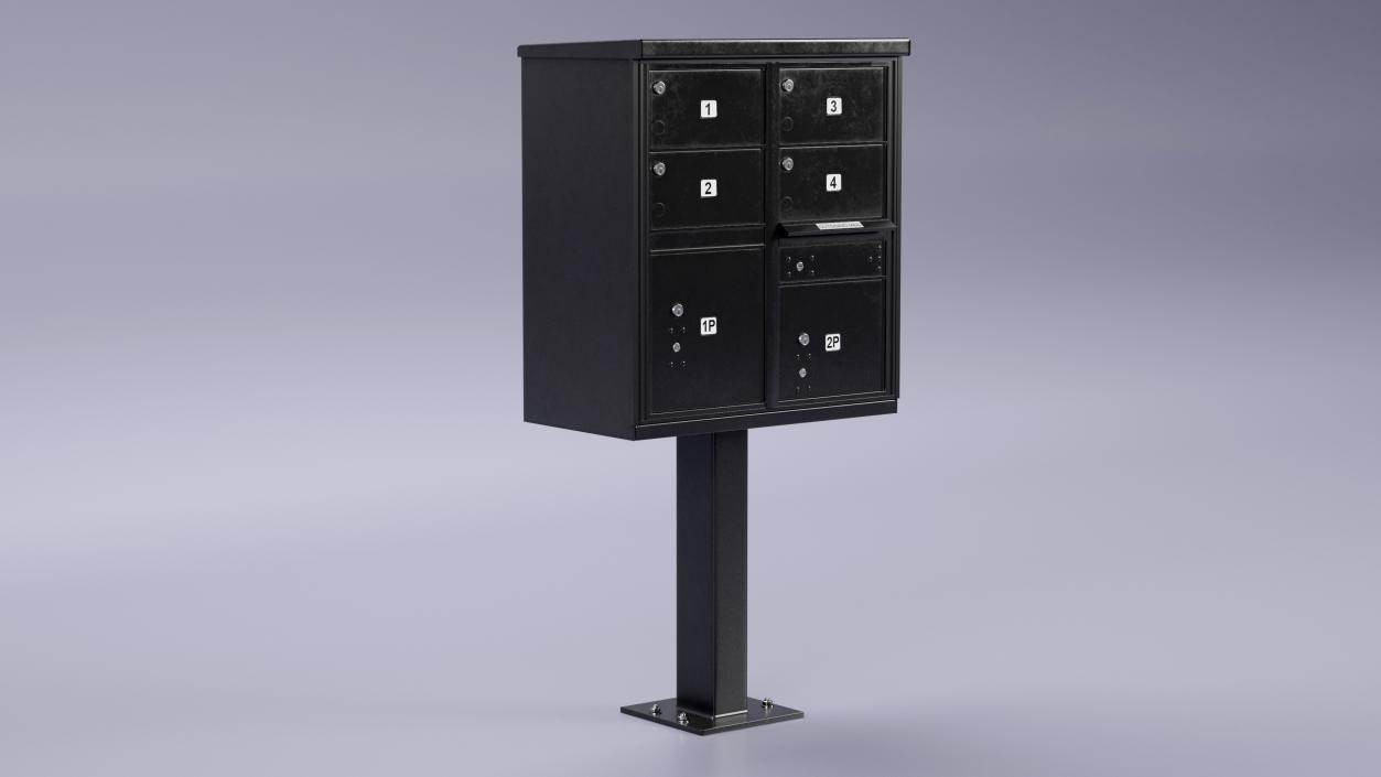 Black Four Door Two Parcel Cluster Mailbox 3D