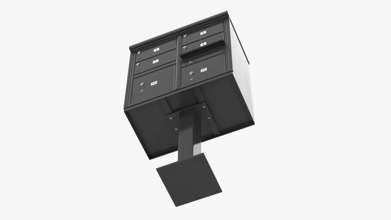 Black Four Door Two Parcel Cluster Mailbox 3D