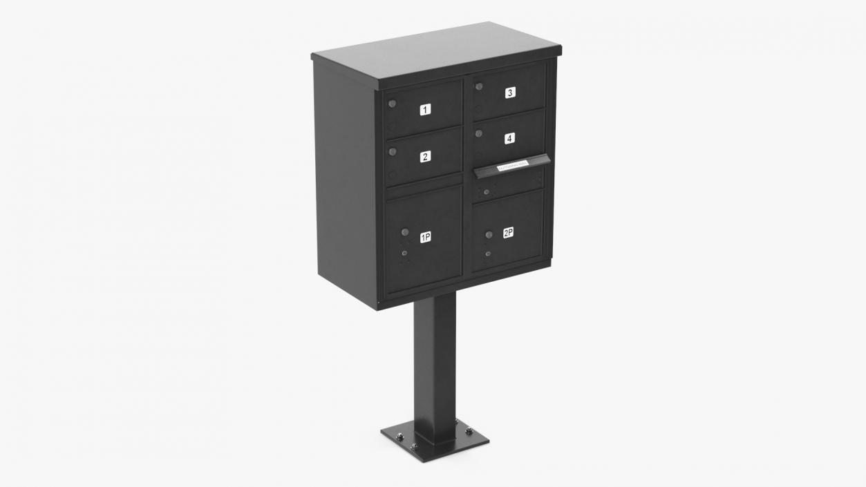 Black Four Door Two Parcel Cluster Mailbox 3D