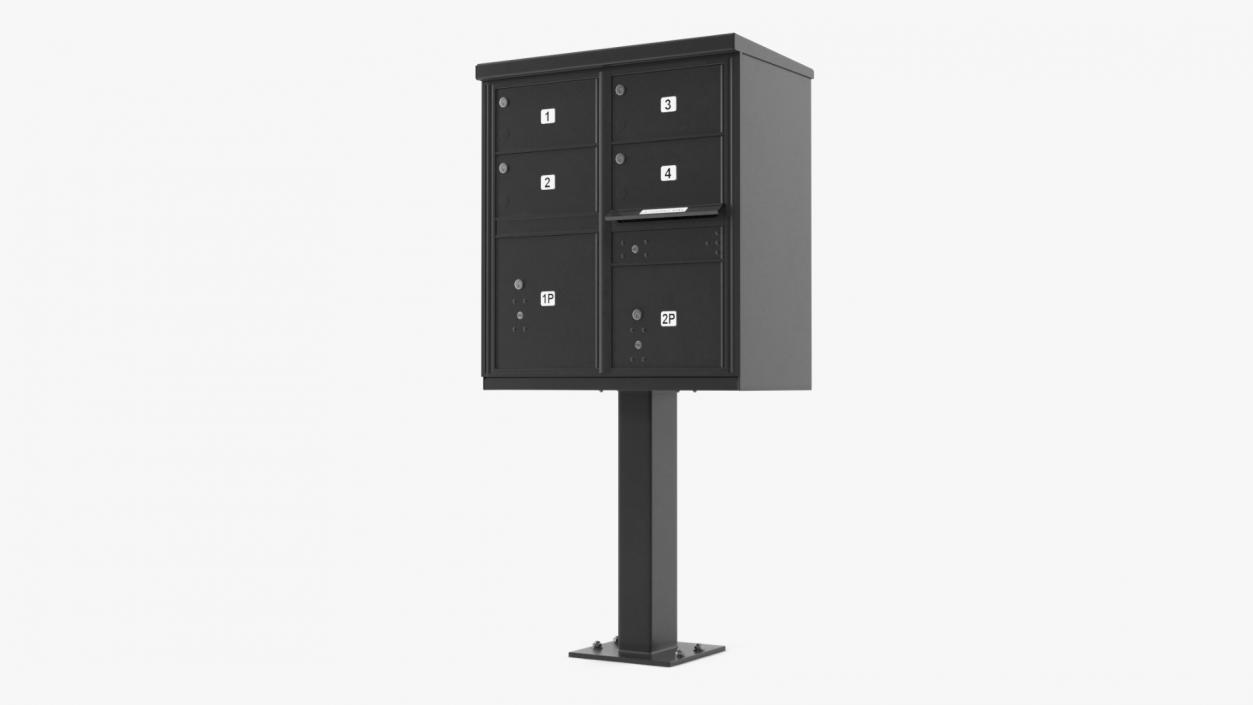 Black Four Door Two Parcel Cluster Mailbox 3D