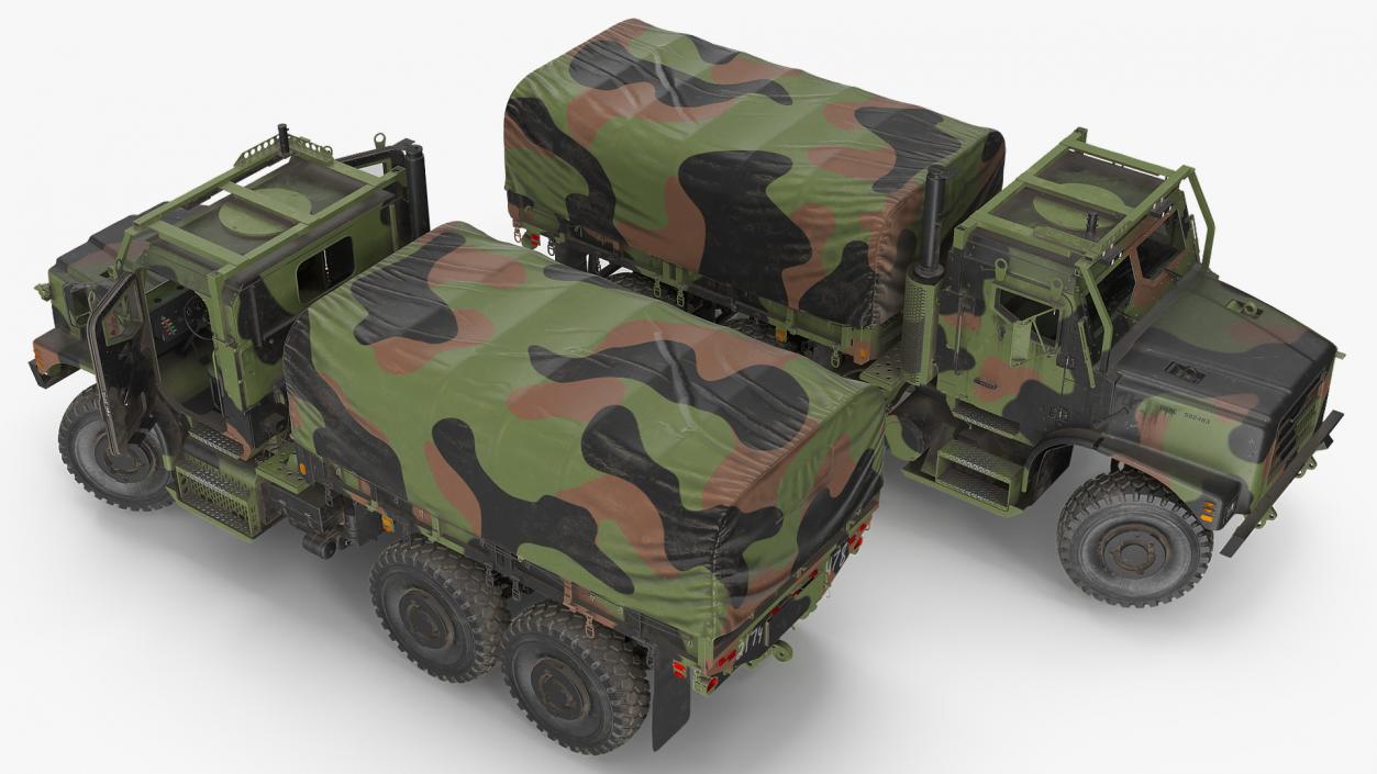 3D model Medium Tactical Vehicle 6x6 with Tent Dusty Rigged