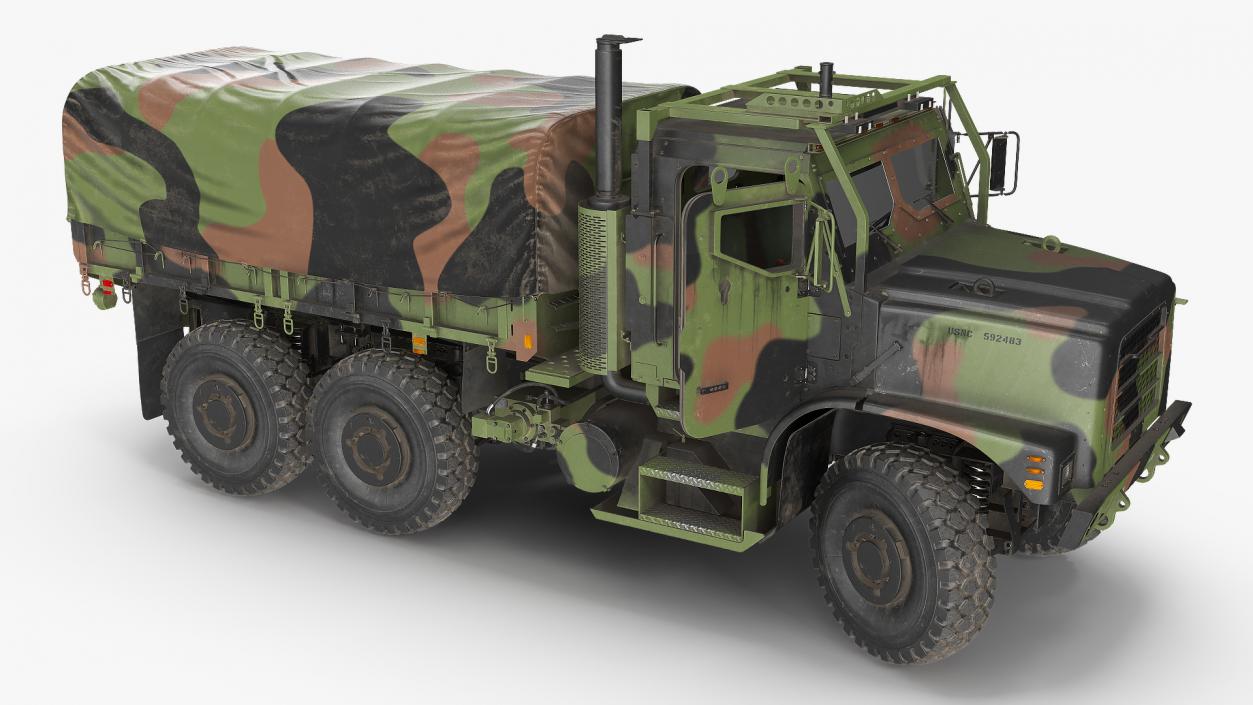 3D model Medium Tactical Vehicle 6x6 with Tent Dusty Rigged