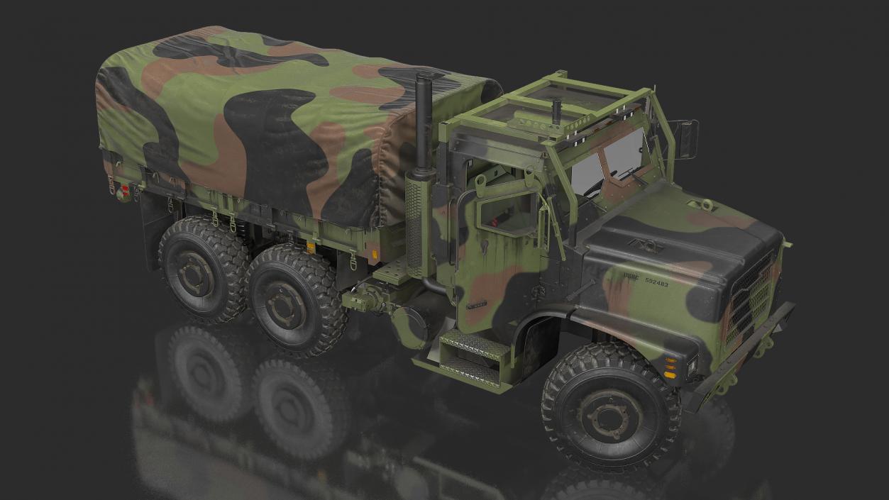 3D model Medium Tactical Vehicle 6x6 with Tent Dusty Rigged