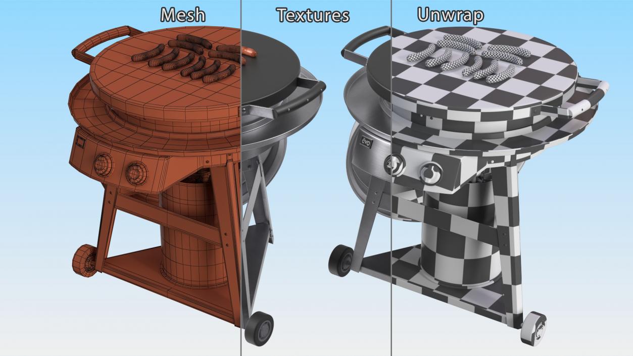 3D Evo Residential Professional Grill Cart with Fried Sausages 2