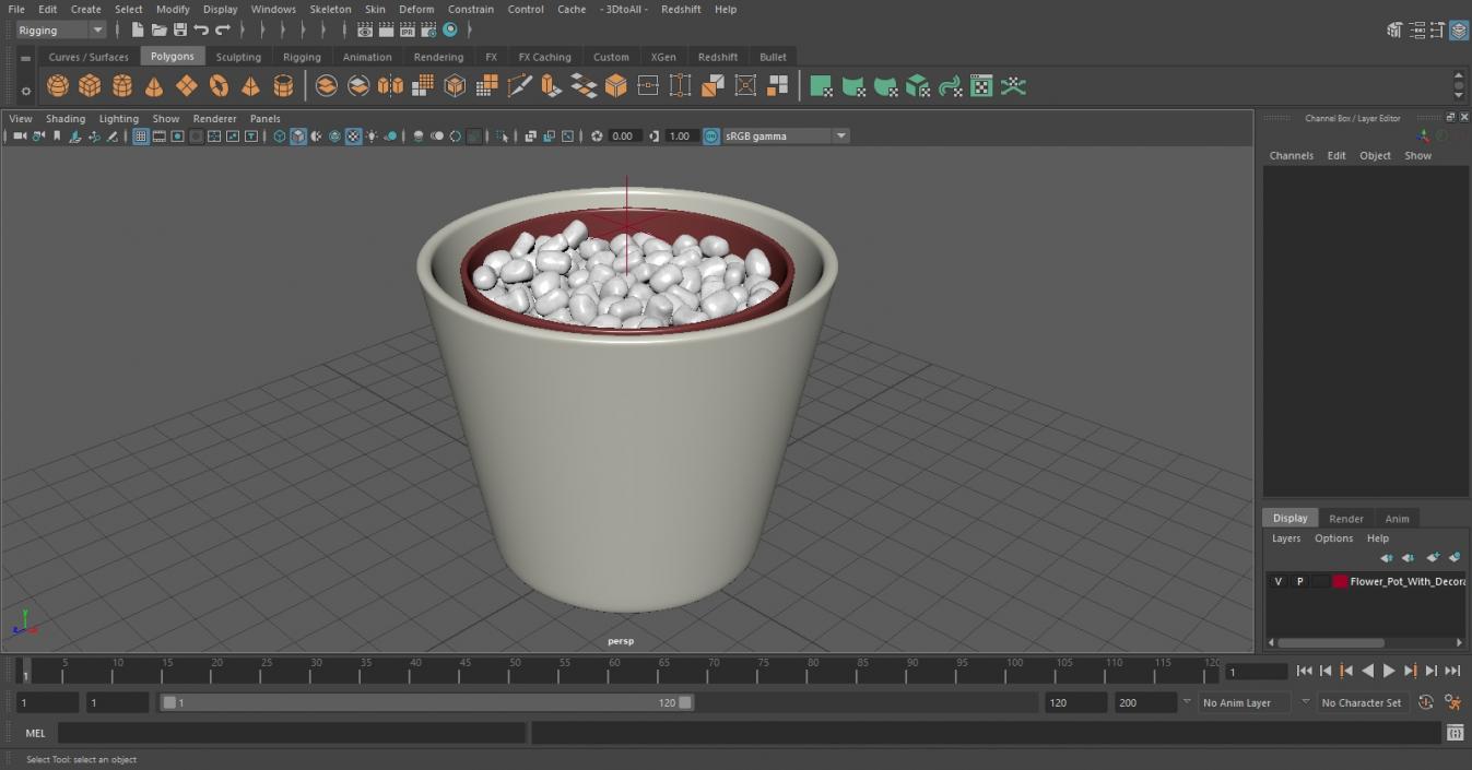 Flower Pot With Decorative Stone 3D