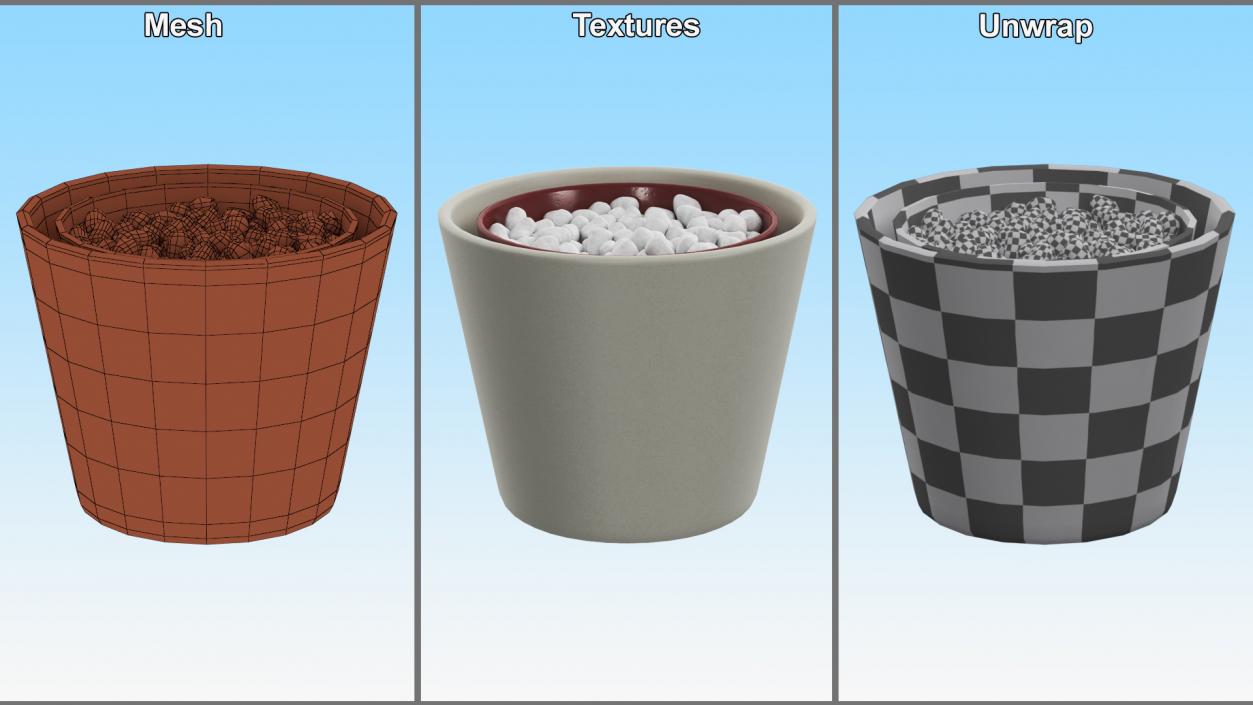 Flower Pot With Decorative Stone 3D