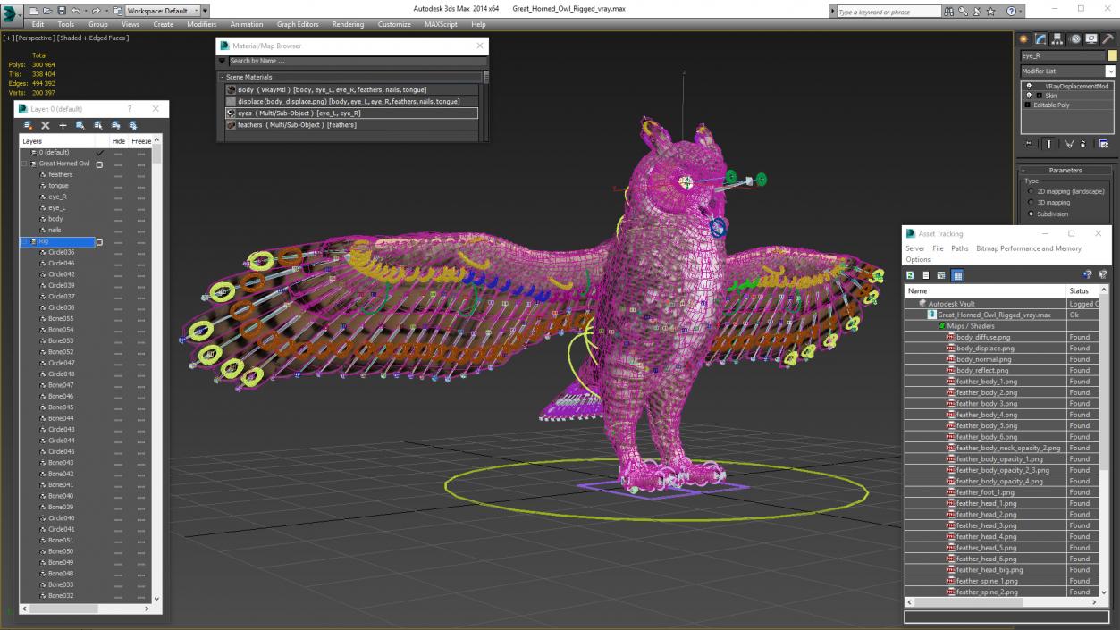 3D Great Horned Owl Rigged model