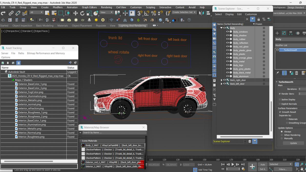 3D model 2025 Honda CR-V Red Rigged for Cinema 4D