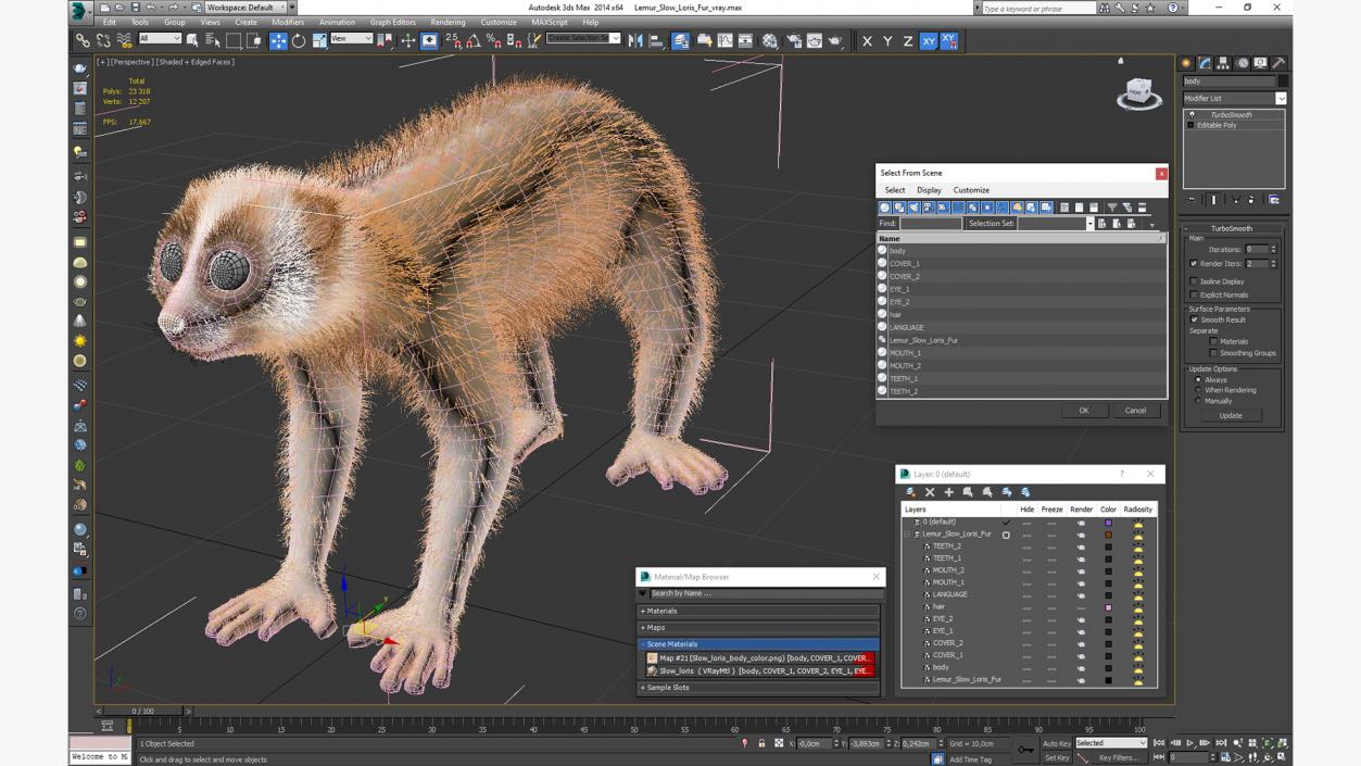 3D model Lemur Slow Loris Fur