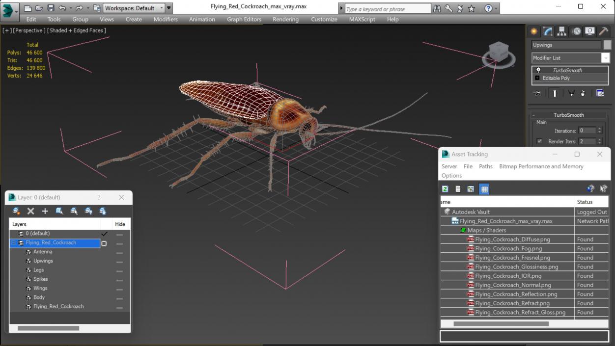 3D model Flying Red Cockroach