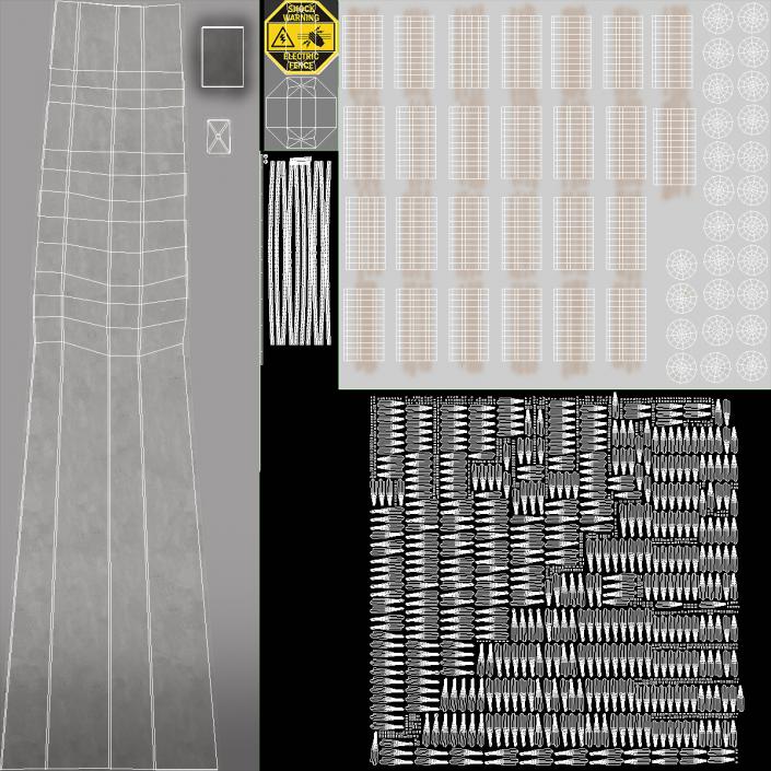 3D model Electric Barbed Wire Fence Sections