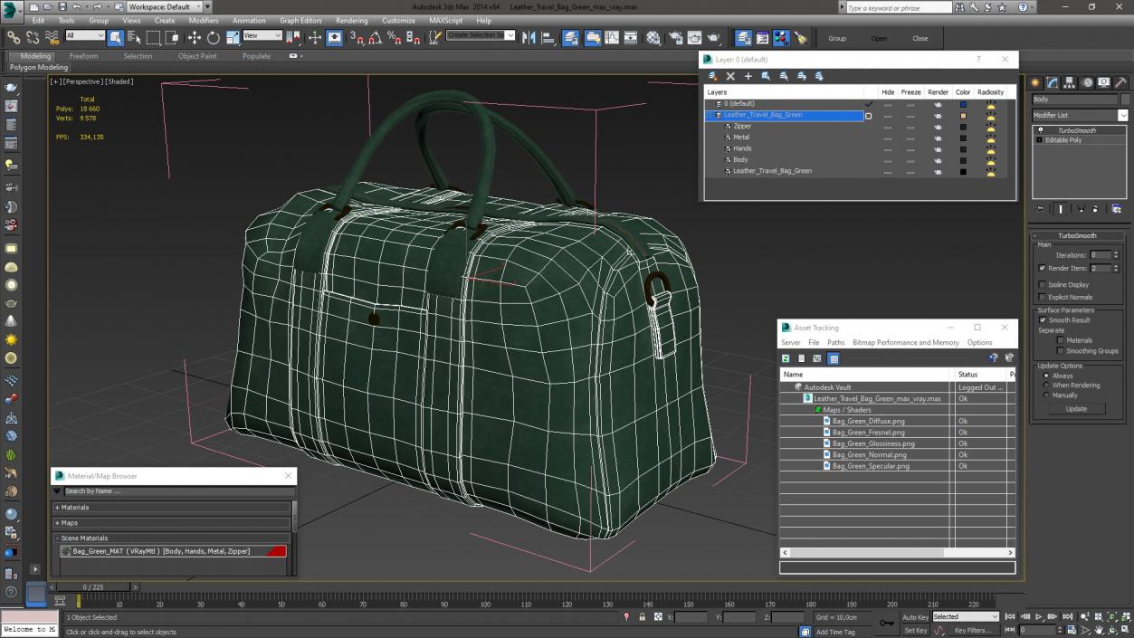 Leather Travel Bag Green 3D model